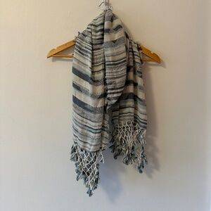 Michael Stars Lightweight Blue Stripe Fringe Scarf